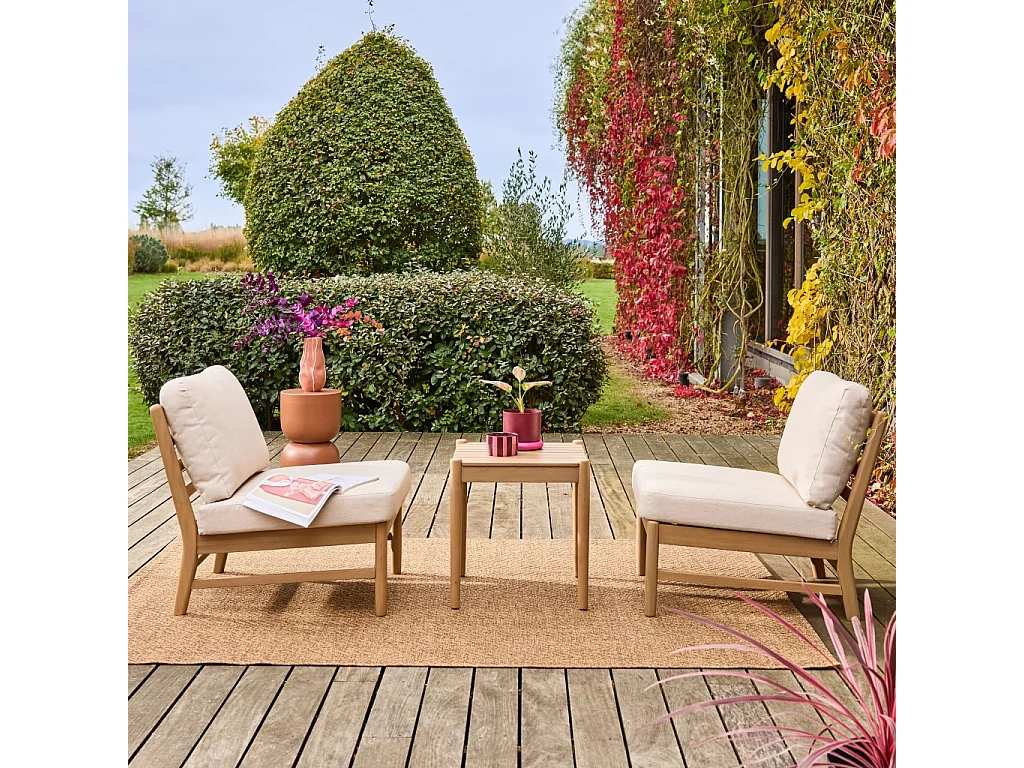 Conjunto de muebles de jardín de madera de acacia, 2 plazas natural