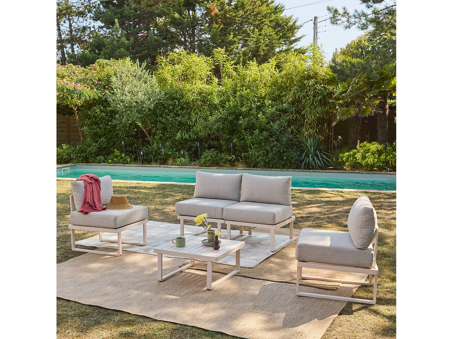 Conjunto de muebles de jardín modular de aluminio, 4 plazas beige