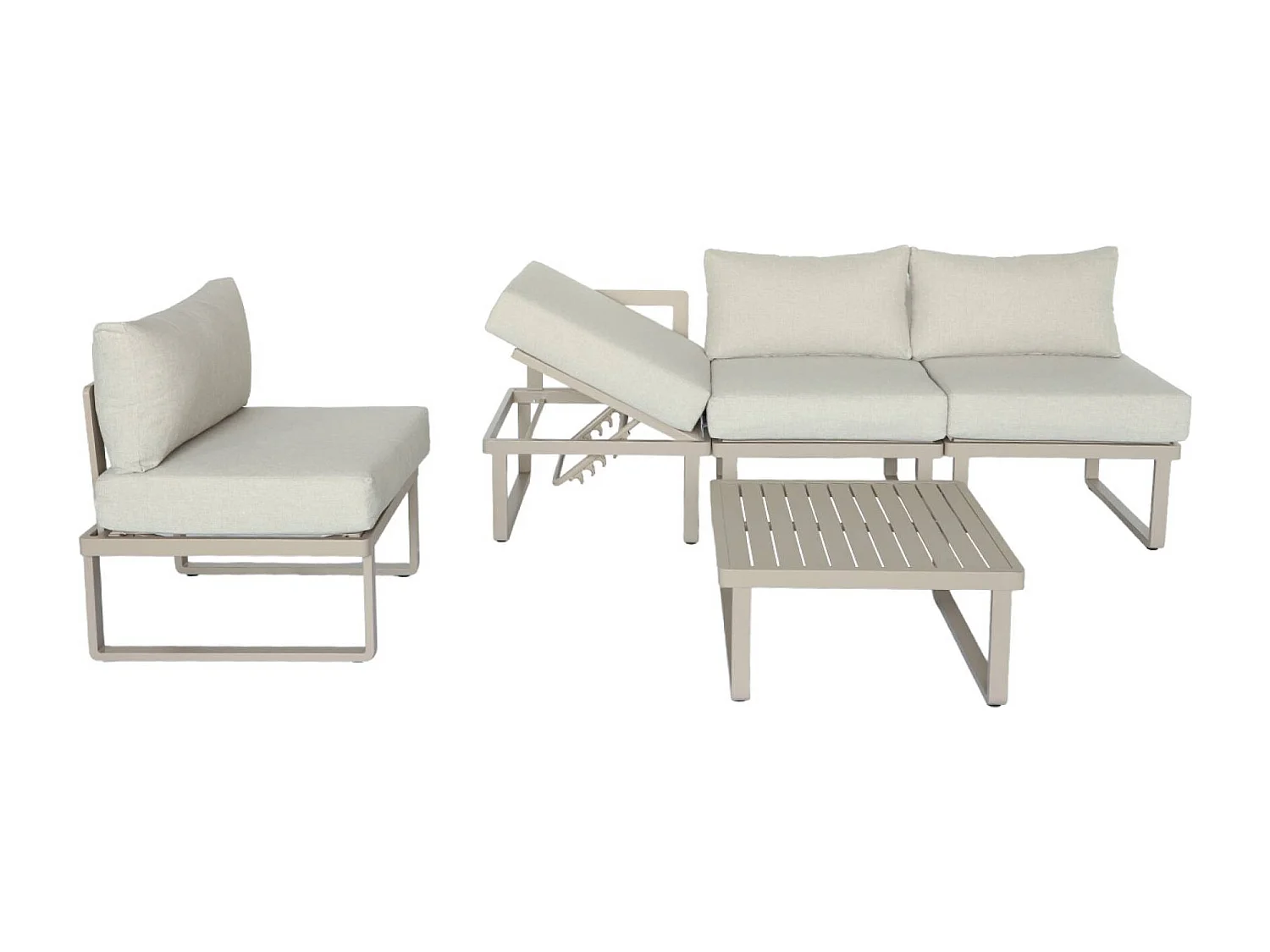 Conjunto de muebles de jardín modular de aluminio, 4 plazas beige