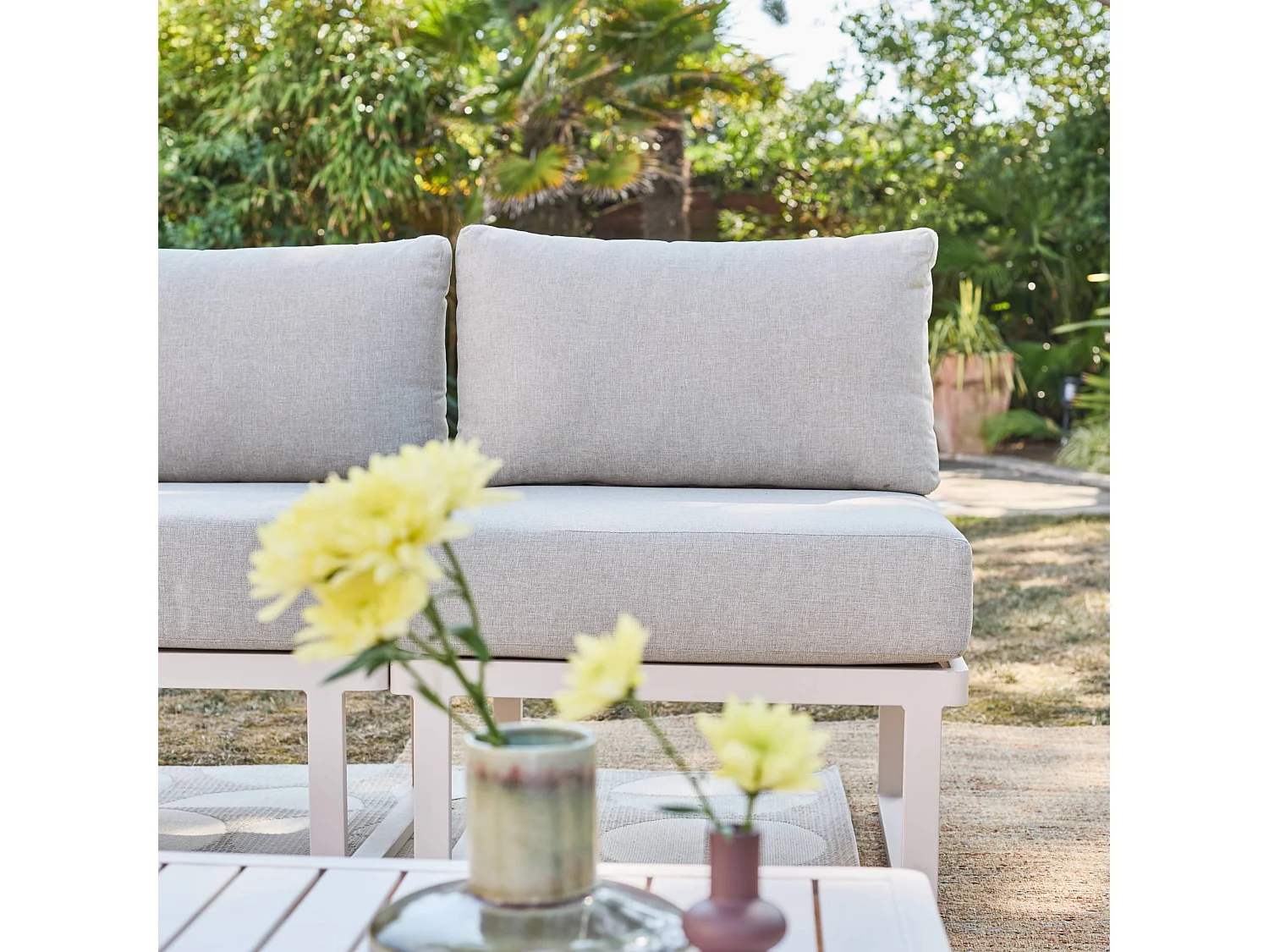 Conjunto de muebles de jardín modular de aluminio, 4 plazas beige