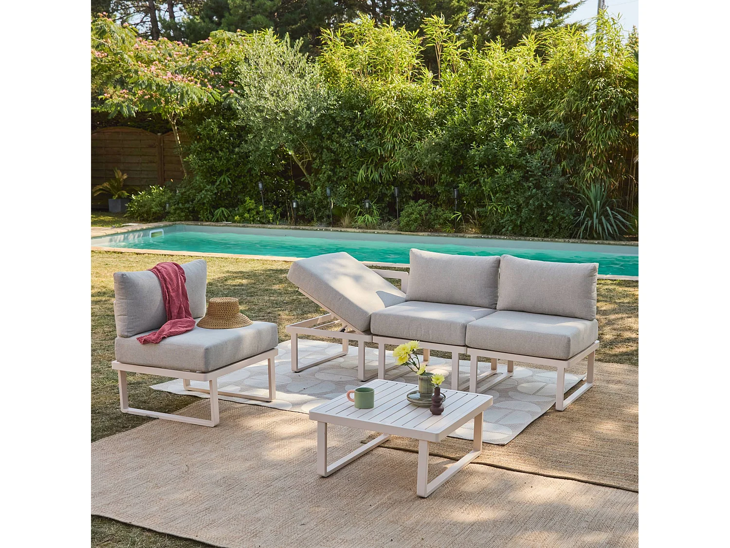 Salon de jardin modulable aluminium 4 places beige - Clea
