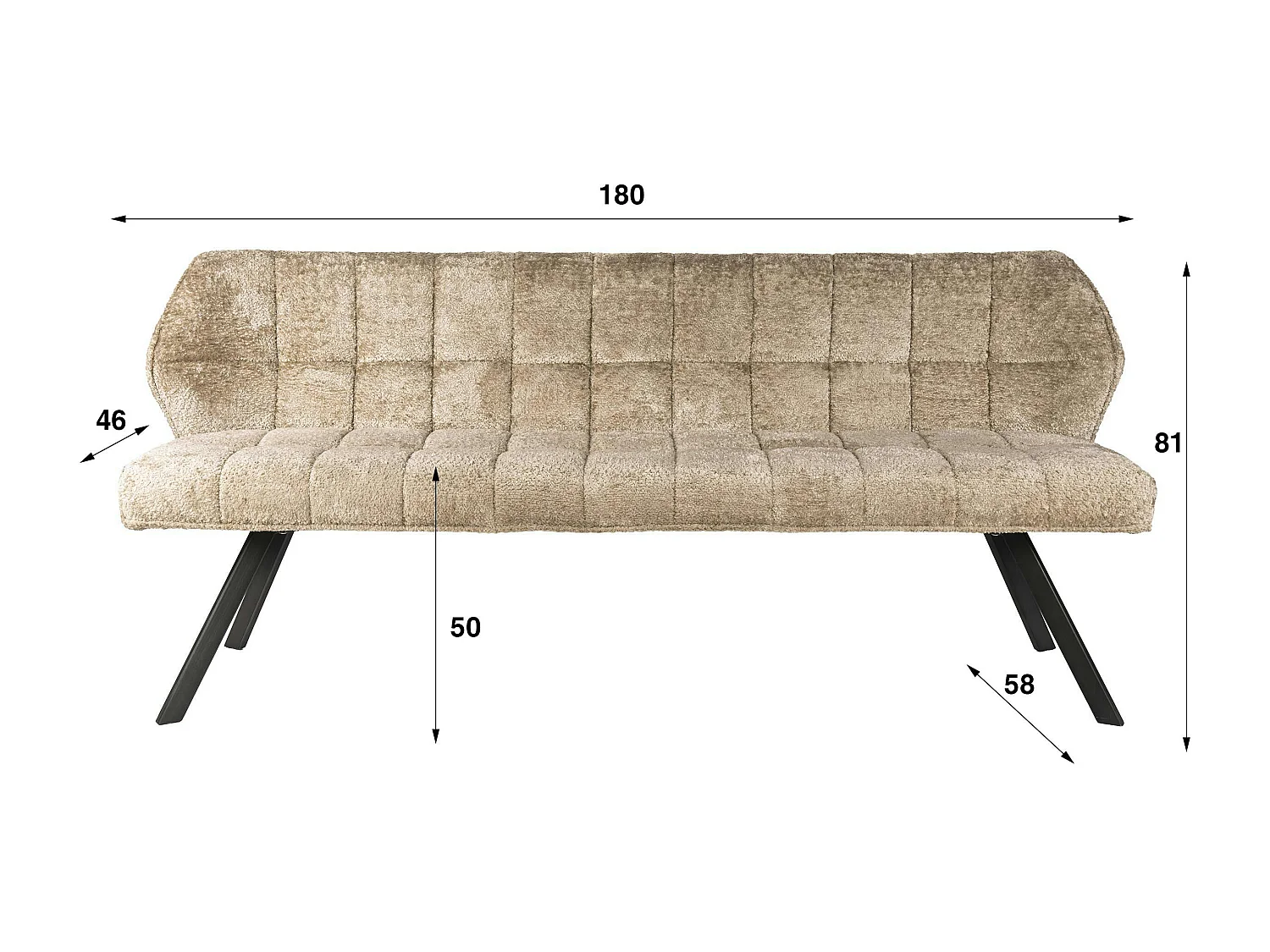 Banc de table beige bouclette pieds bronze 180 cm MELBOURNE