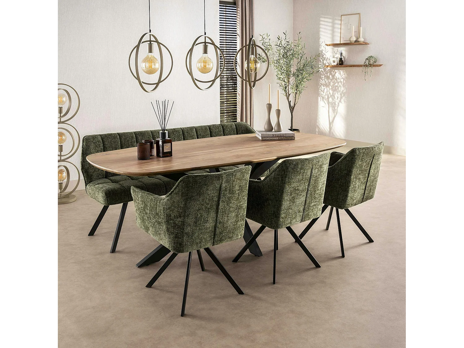 Banc de table vert chenille pieds anthracite 180 cm MELBOURNE