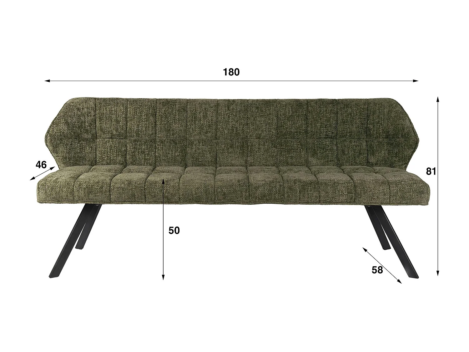 Banc de table vert chenille pieds anthracite 180 cm MELBOURNE