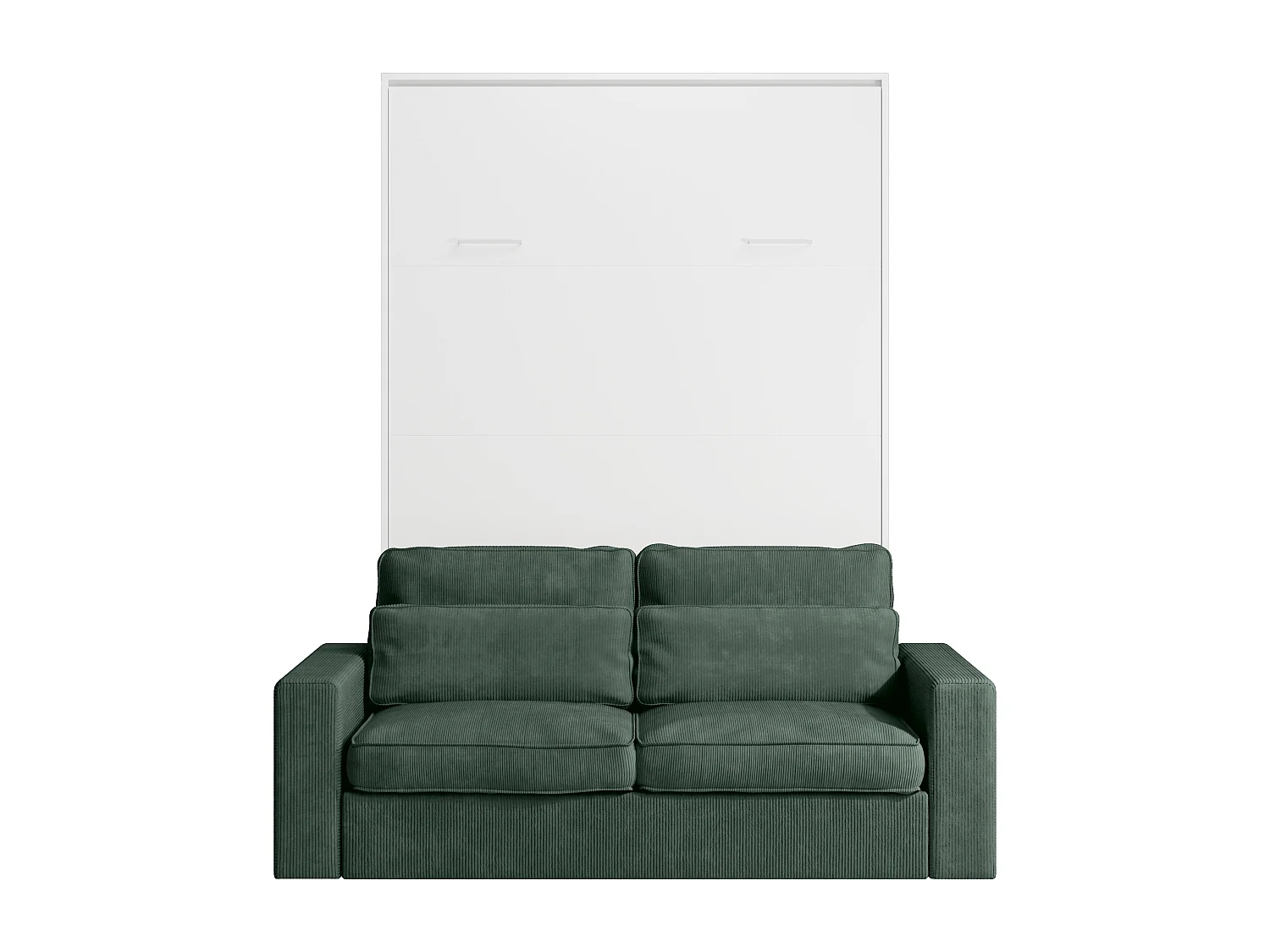 Lit escamotable 160 x 200 cm - Ouverture verticale manuelle - Blanc + Canapé Vert - BEGANIO
