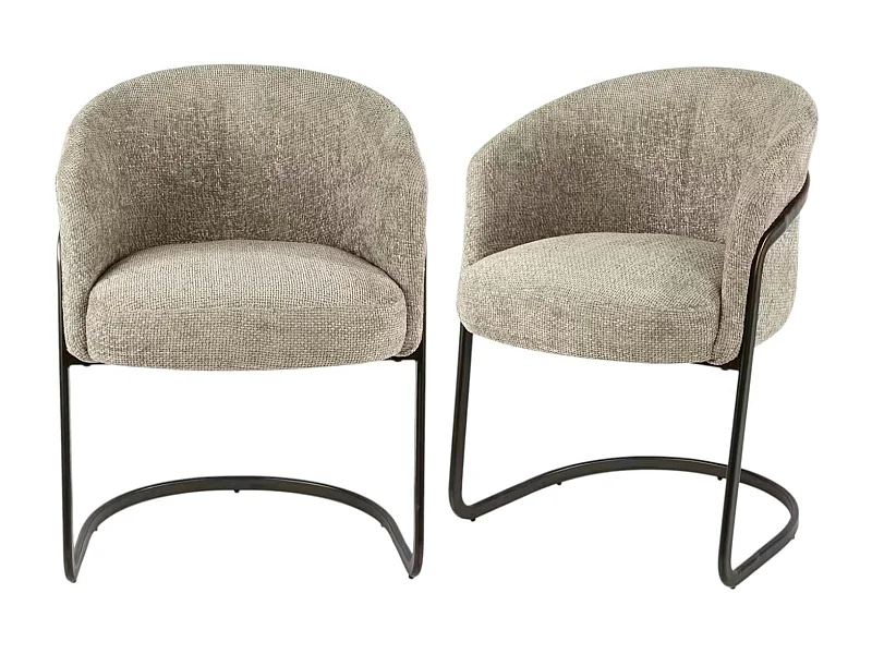 Fauteuil de table beige chenille pied luge bronze (lot de 2) ASCOLI