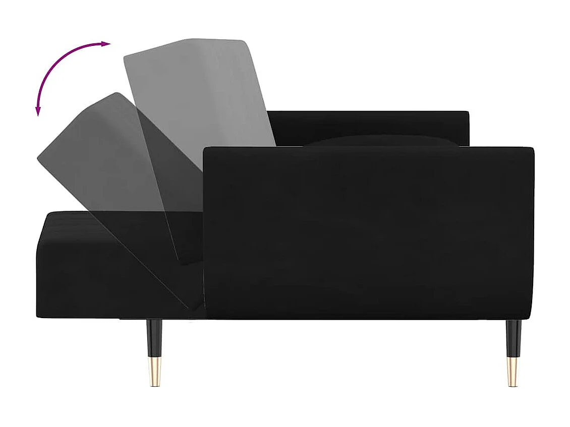 Sofá-cama 2 lugares com duas almofadas veludo preto