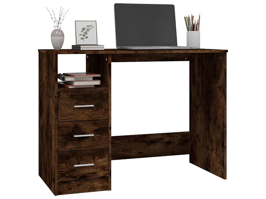 Bureau avec tiroirs Chêne fumé 102x50x76 cm Bois d'ingénierie