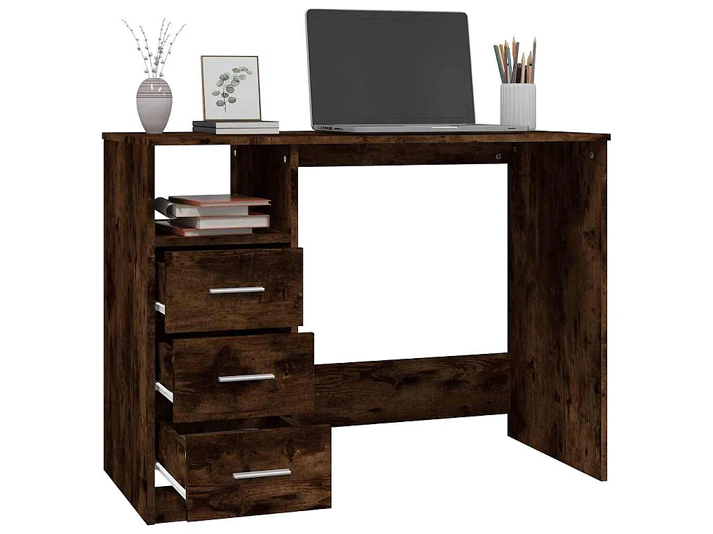 Bureau avec tiroirs Chêne fumé 102x50x76 cm Bois d'ingénierie
