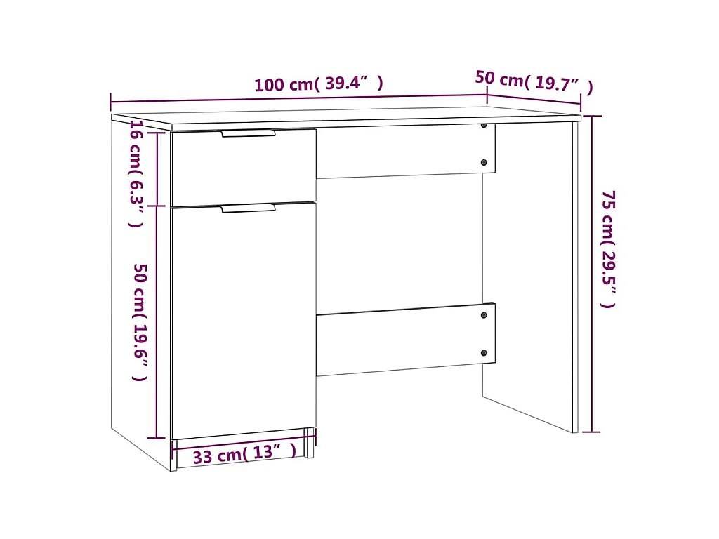 Bureau Chêne fumé 100x50x75 cm Bois d'ingénierie