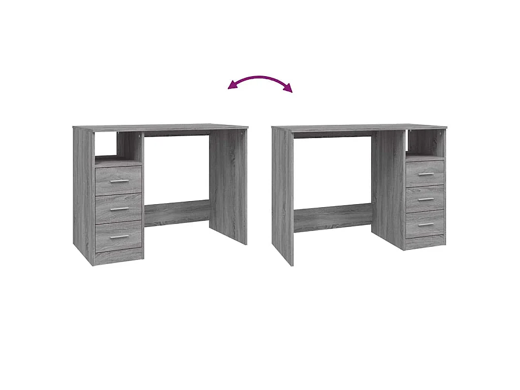 Bureau avec tiroirs Sonoma gris 102x50x76 cm Bois d'ingénierie
