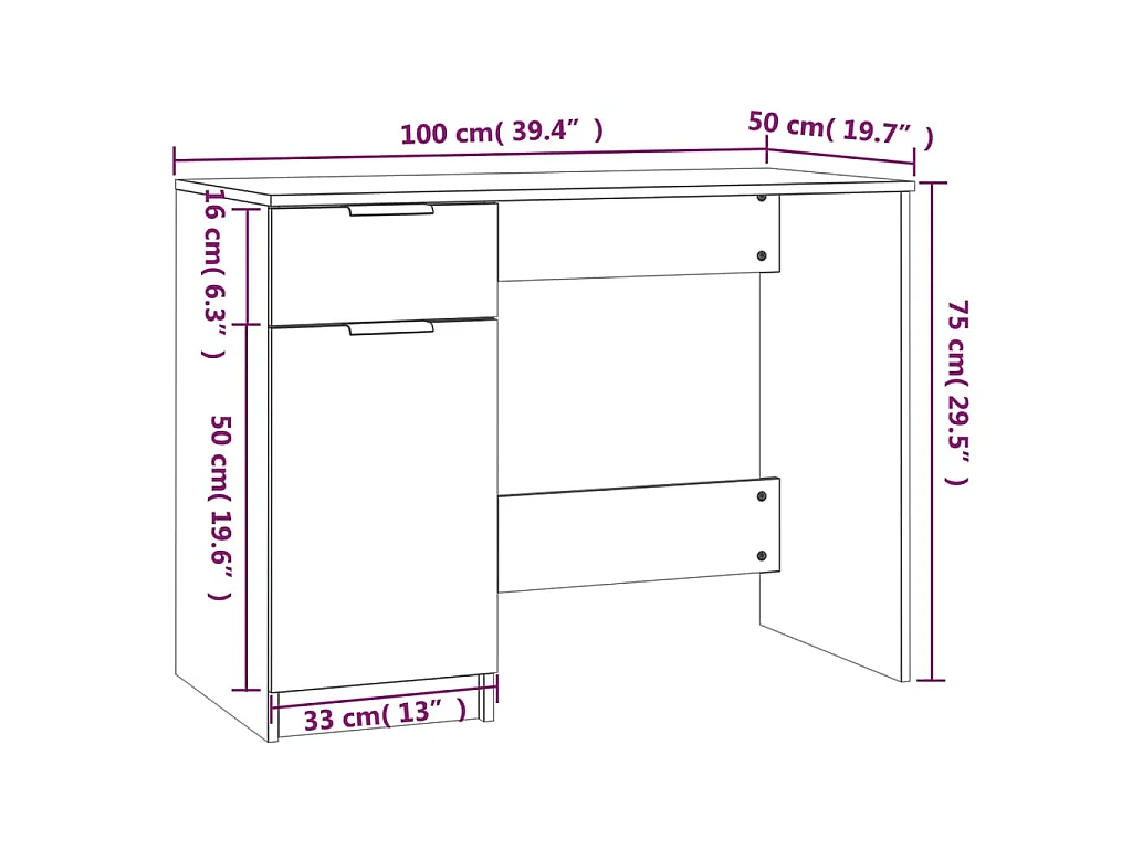 Bureau Blanc 100x50x75 cm Bois d'ingénierie