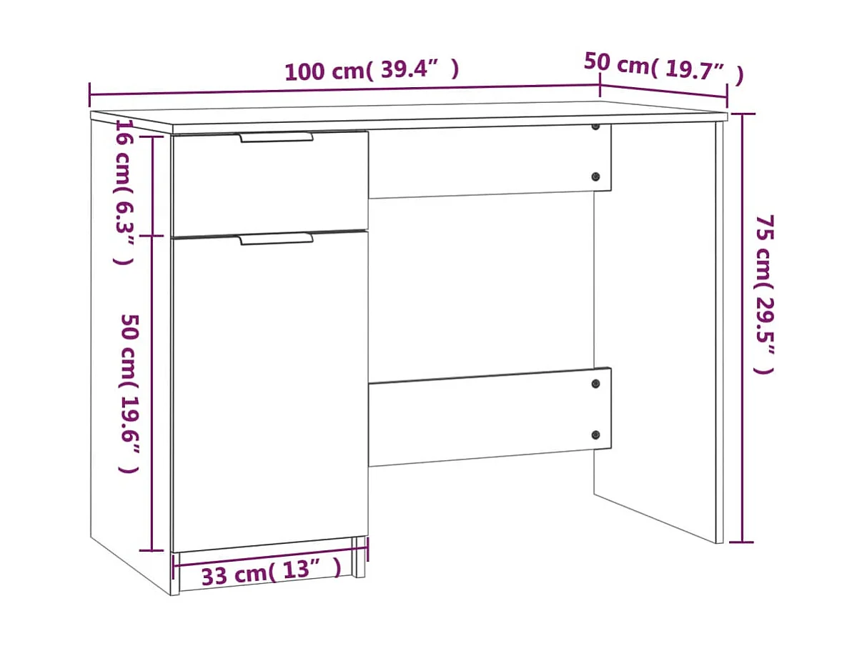 Bureau Sonoma gris 100x50x75 cm Bois d'ingénierie