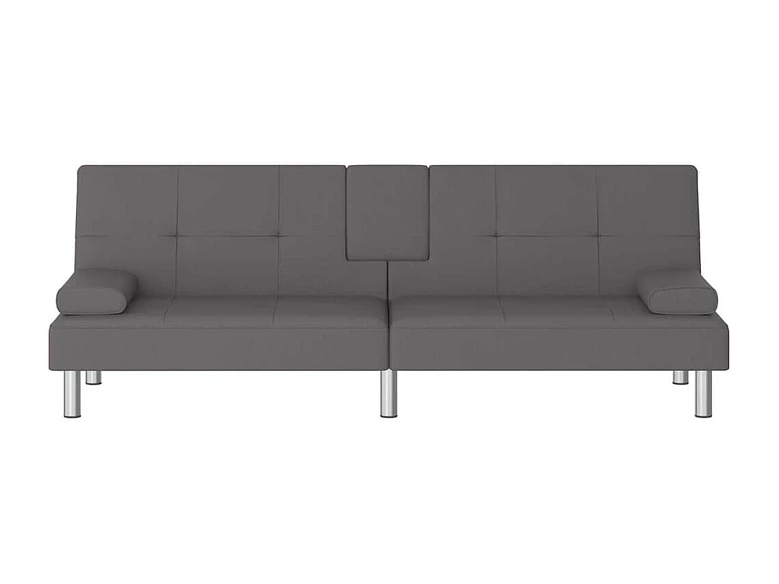 Divano Letto con Portabicchieri in Similpelle Grigio