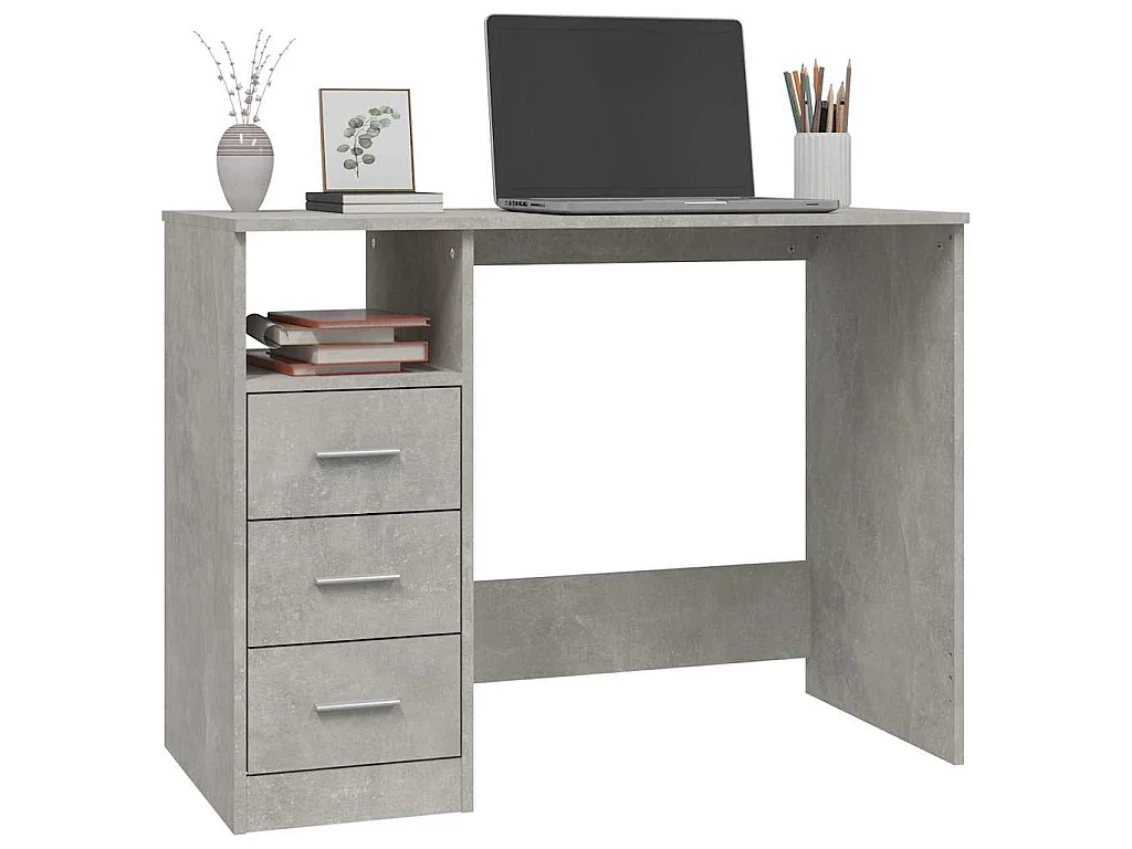 Bureau met lades 102x50x76 cm bewerkt hout betongrijs