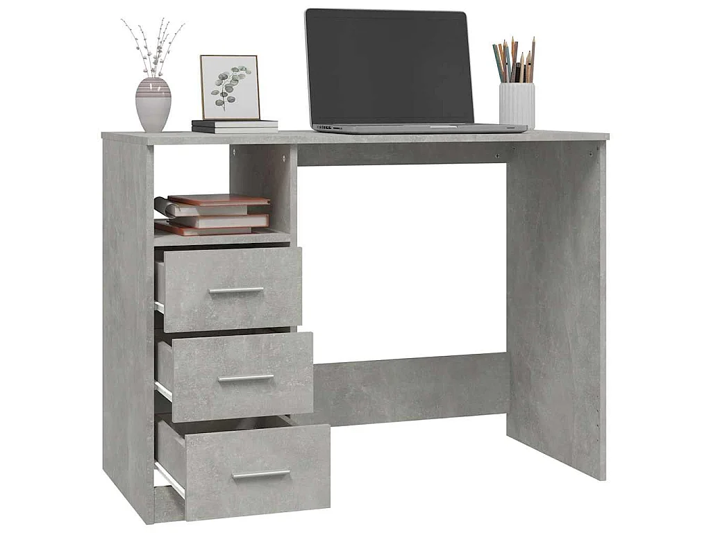 Bureau met lades 102x50x76 cm bewerkt hout betongrijs