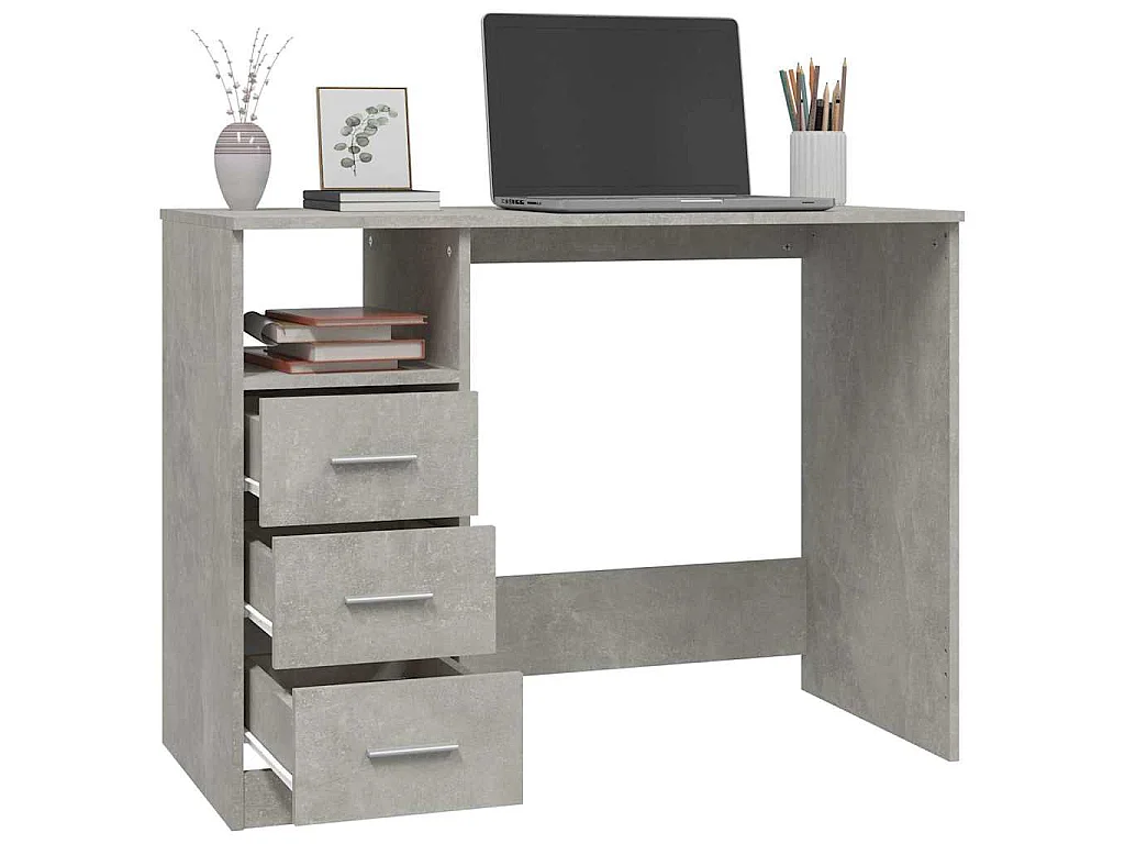 Bureau avec tiroirs Gris béton 102x50x76 cm Bois d'ingénierie