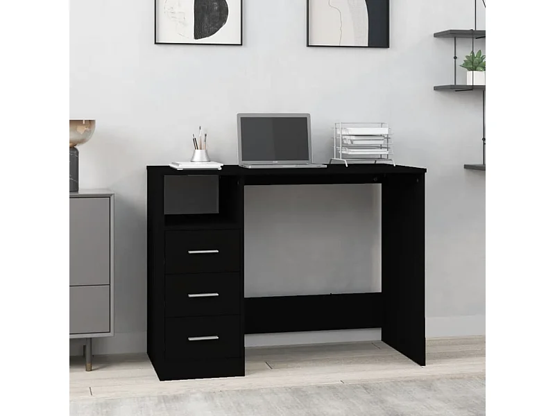 Scrivania con Cassetti Nera 102x50x76 cm in Legno Multistrato