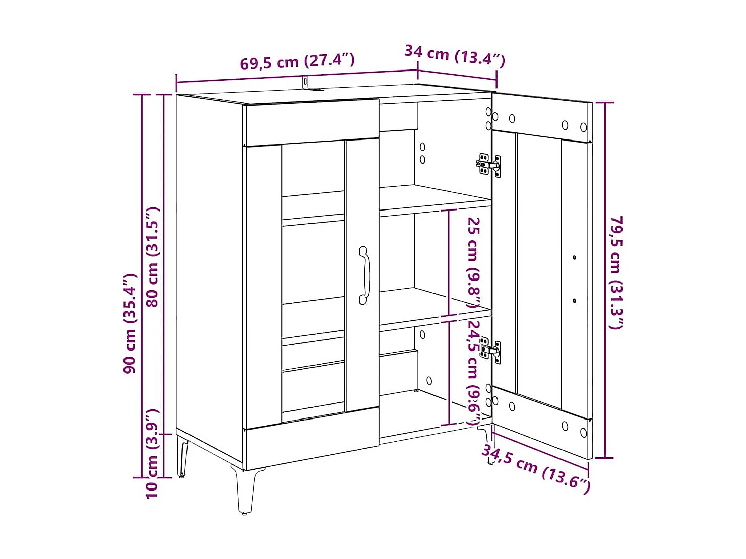 Buffet chêne fumé 69,5x34x90 cm bois d'ingénierie