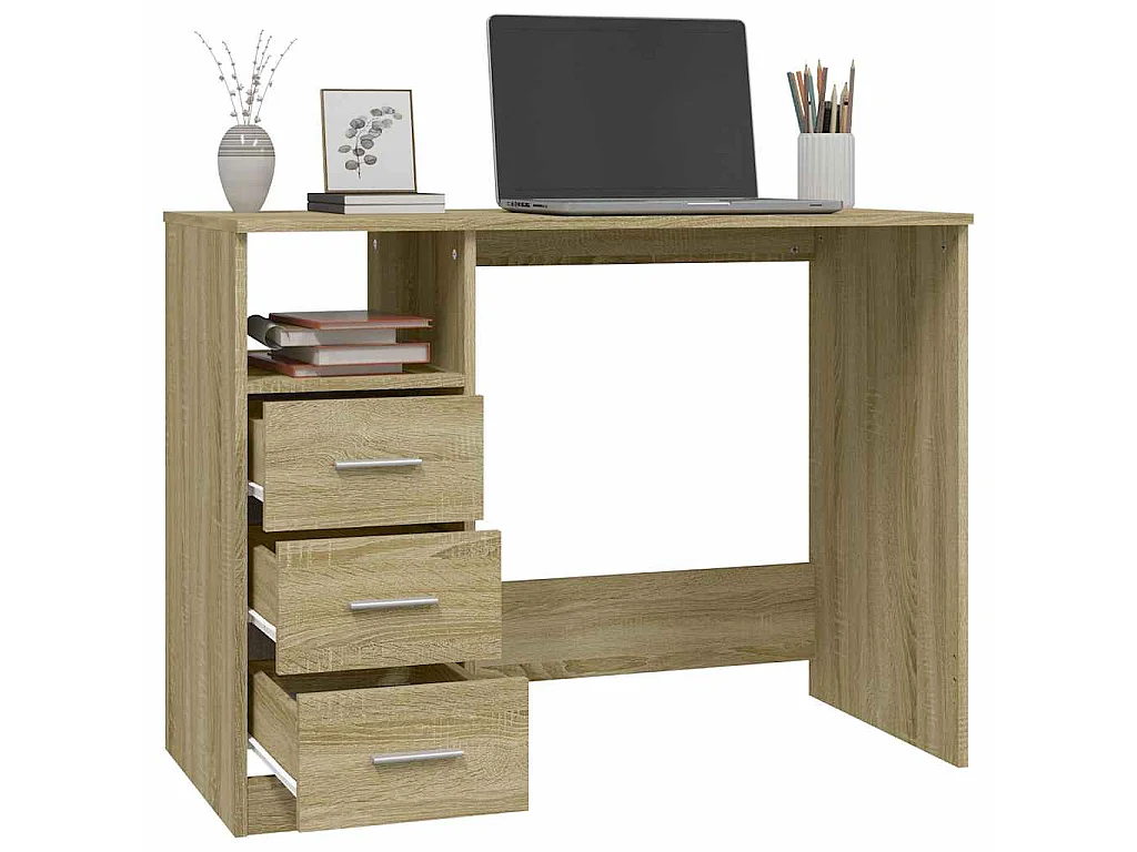Bureau met lades 102x50x76 cm bewerkt hout sonoma eikenkleurig