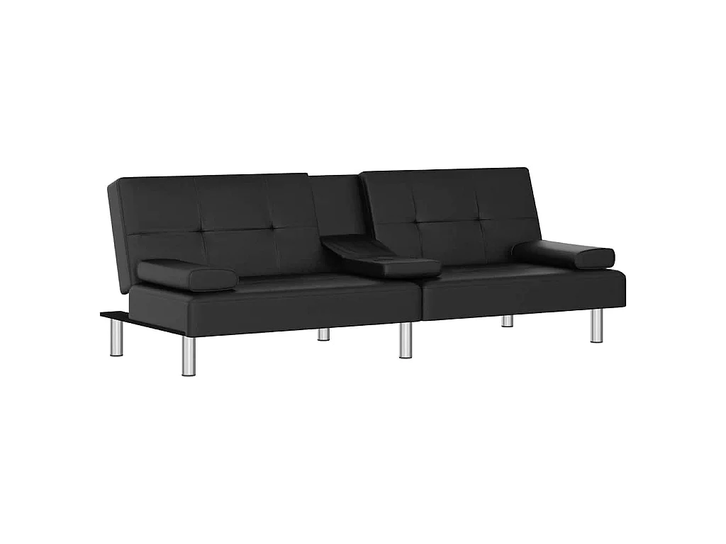 Sofá-cama com suporte para copos couro artificial preto