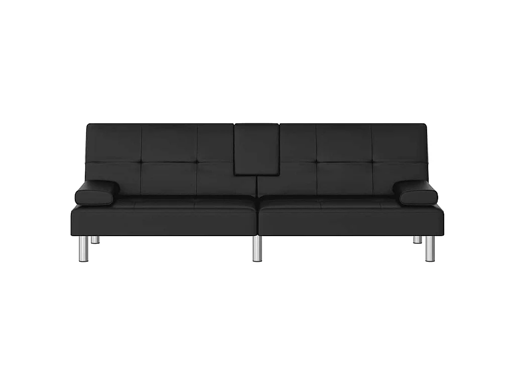Sofá-cama com suporte para copos couro artificial preto
