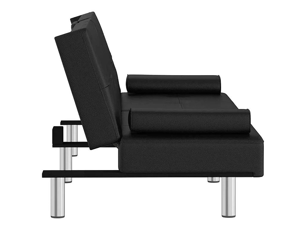 Sofá-cama com suporte para copos couro artificial preto