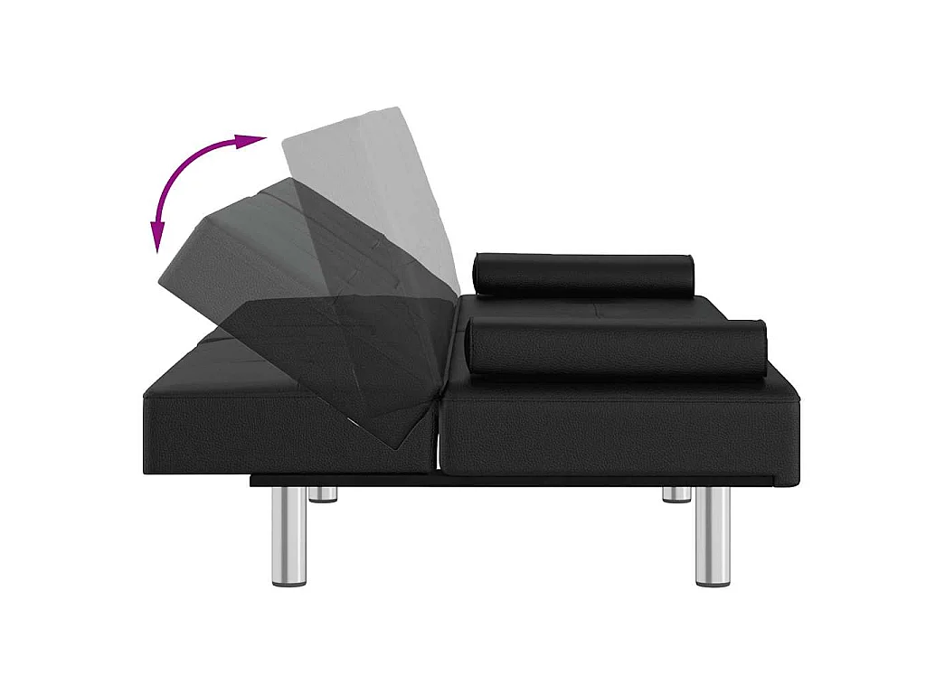 Sofá-cama com suporte para copos couro artificial preto