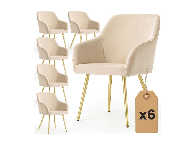 Set di 6 Sedie in velluto liscio ESTELLE Beige gambe oro