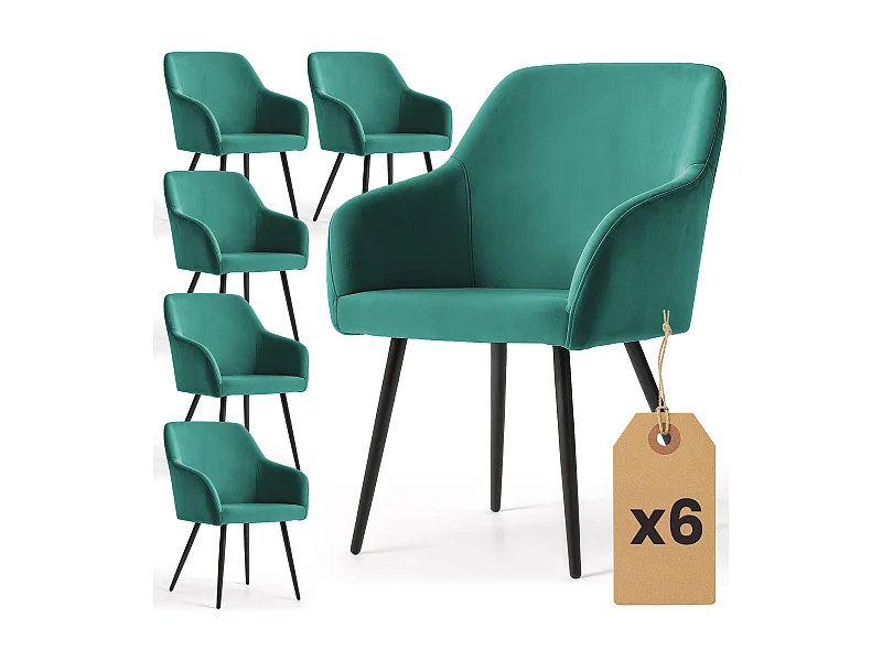 Set di 6 Sedie in velluto liscio ESTELLE Verde Bottiglia gambe nere