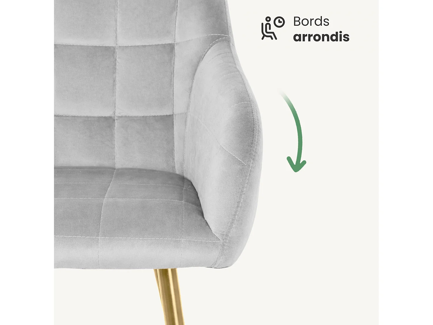 Set di 4 Sedie imbottite con cuciture quadrate LUXANO Grigio gambe oro