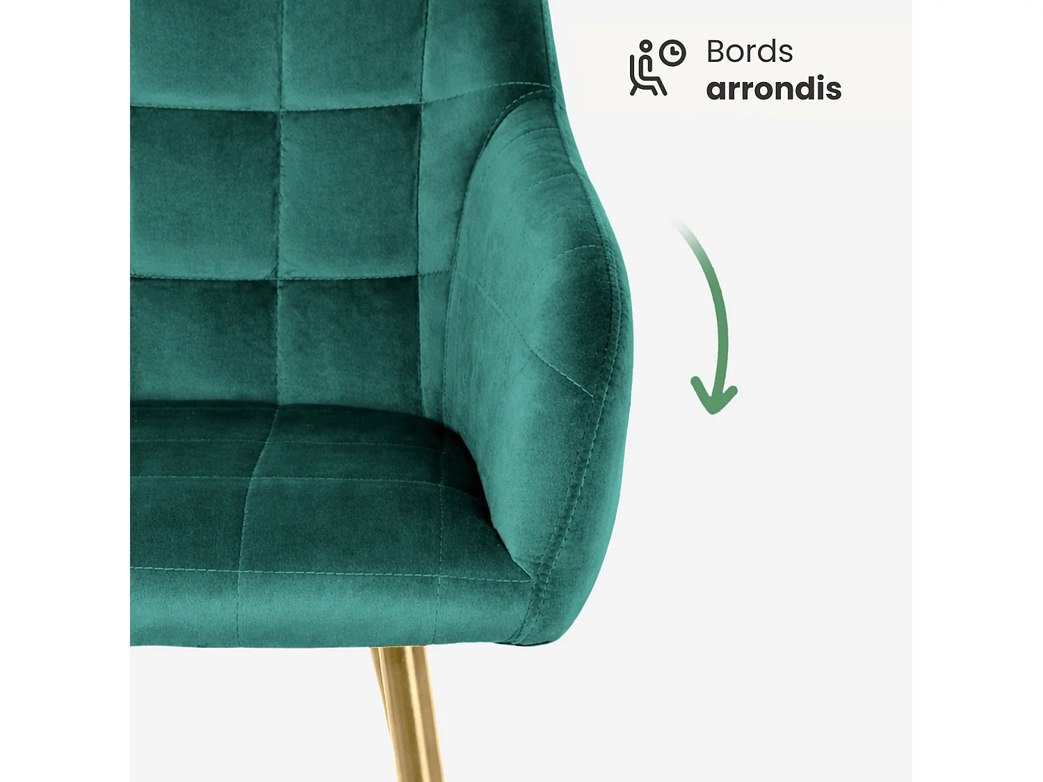 Set di 6 Sedie imbottite con cuciture quadrate LUXANO Verde Bottiglia gambe oro