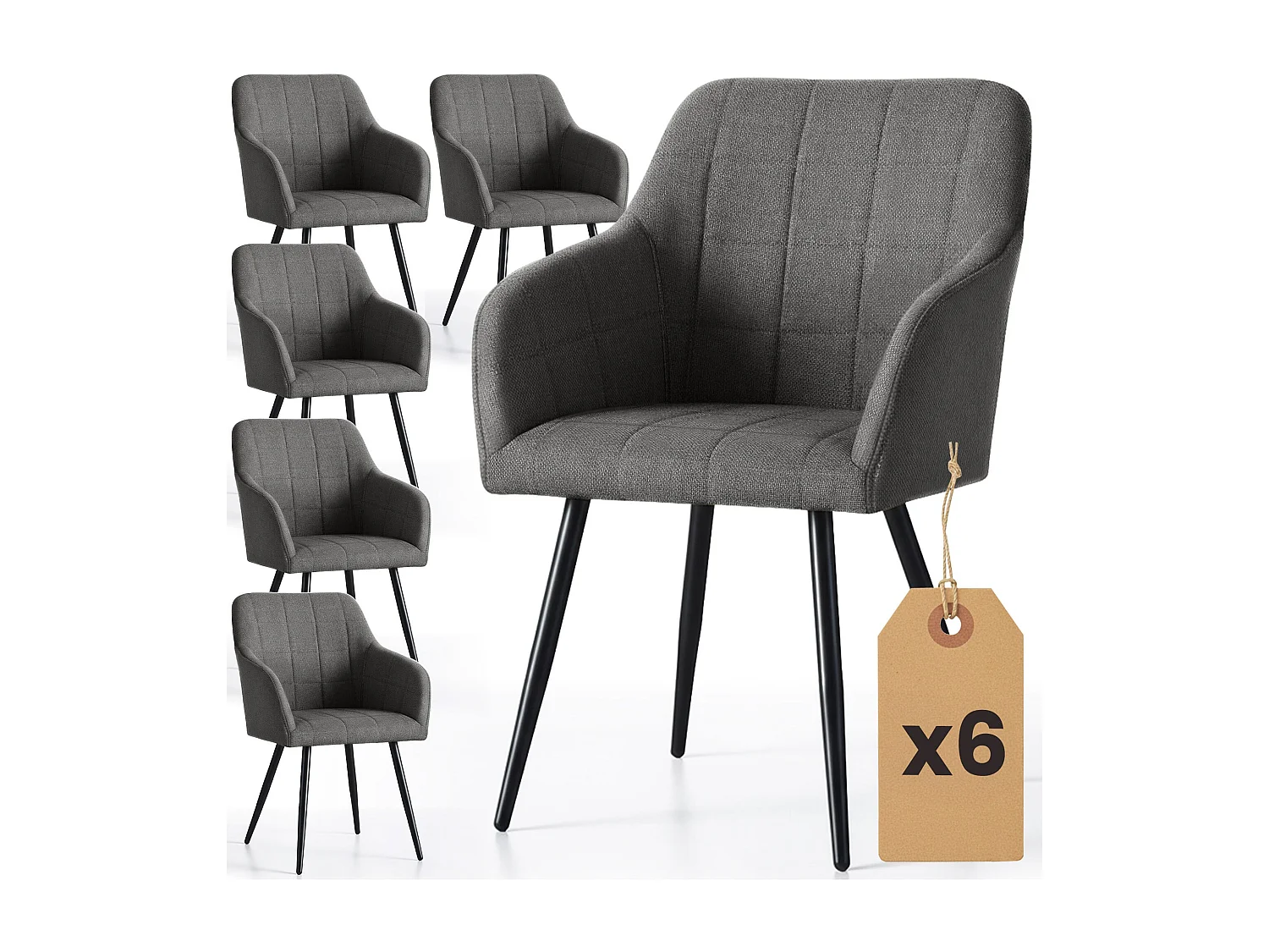 Juego de 6 sillas acolchadas LUXANO Grafito patas negras tejido Lumos