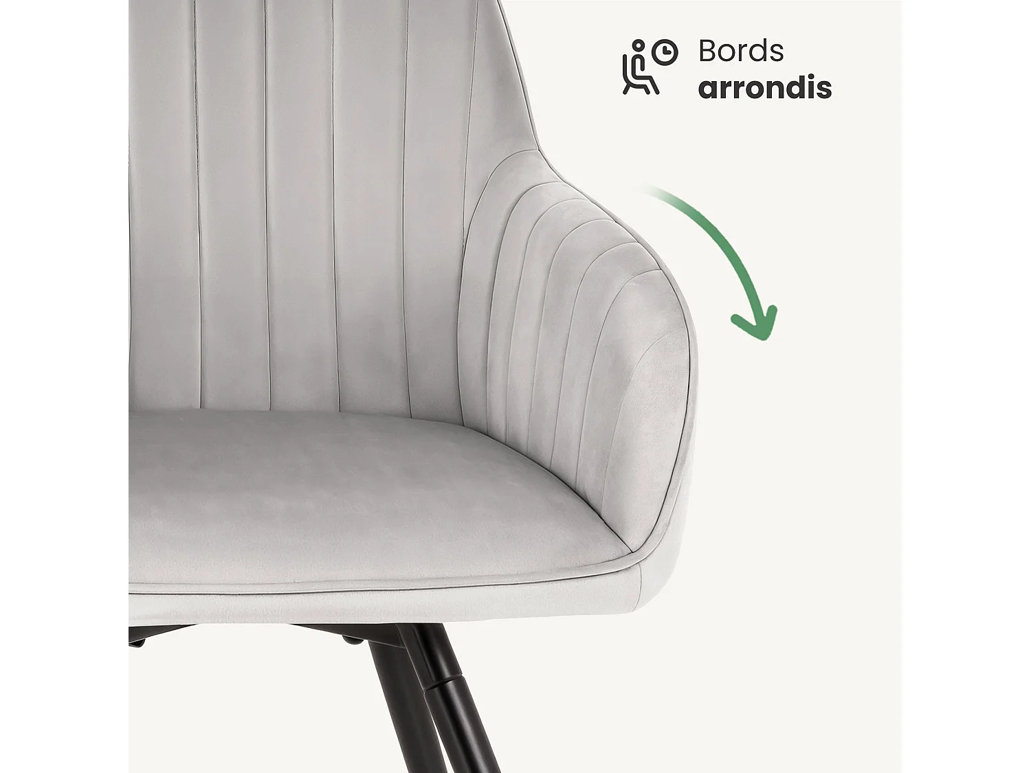 4er Set Drehbare Veloursstühle mit Ziernähten TURNO Grau mit schwarzen Beinen