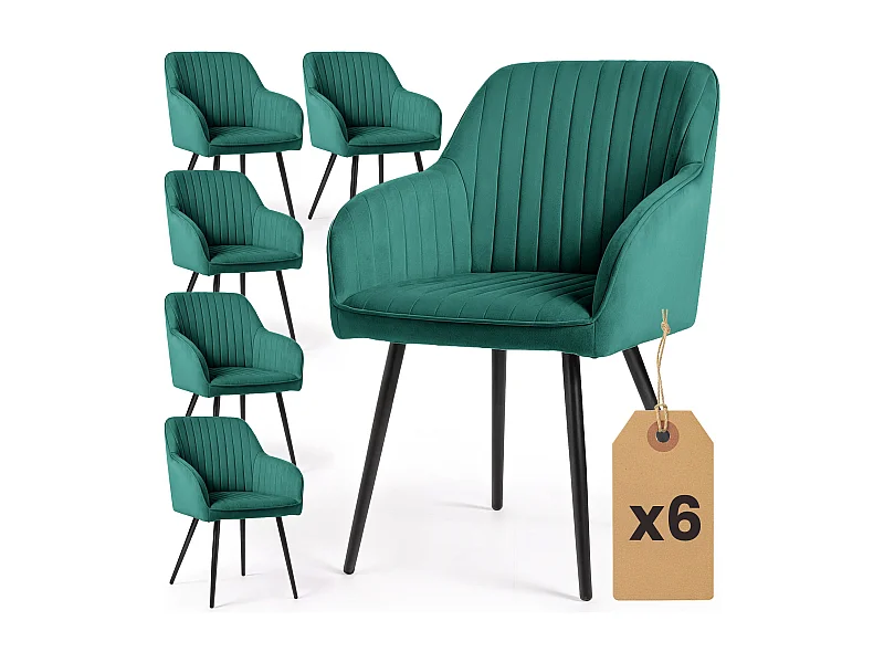 6x Welurowe krzesło tapicerowane z przeszyciami Butelkowa Zieleń FLORENCE Czarne nogi
