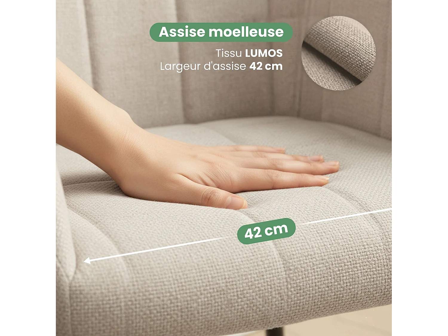 Set di 4 Sedie imbottite con cuciture quadrate LUXANO Beige gambe nere tessuto Lumos