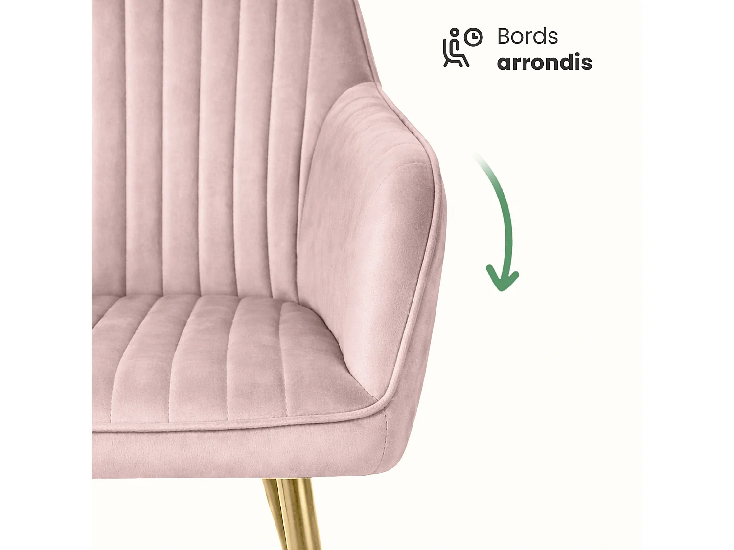 Lot de 6 Chaises en velours à surpiqûres FLORENCE Rose Poudré pieds dorés