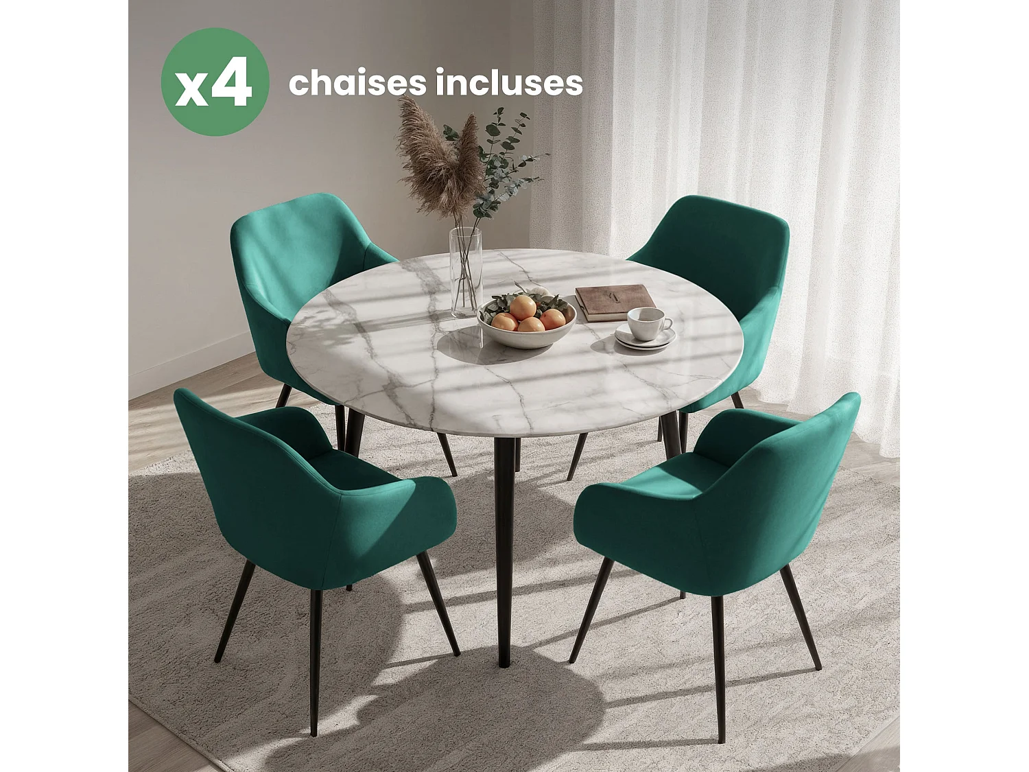 Set di 4 Sedie in velluto liscio ESTELLE Verde Bottiglia gambe nere