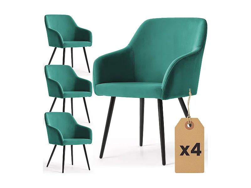 Set di 4 Sedie in velluto liscio ESTELLE Verde Bottiglia gambe nere