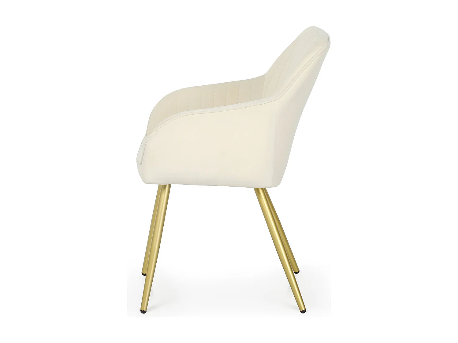 Set di 4 Sedie in velluto con cuciture verticali FLORENCE Crema gambe oro