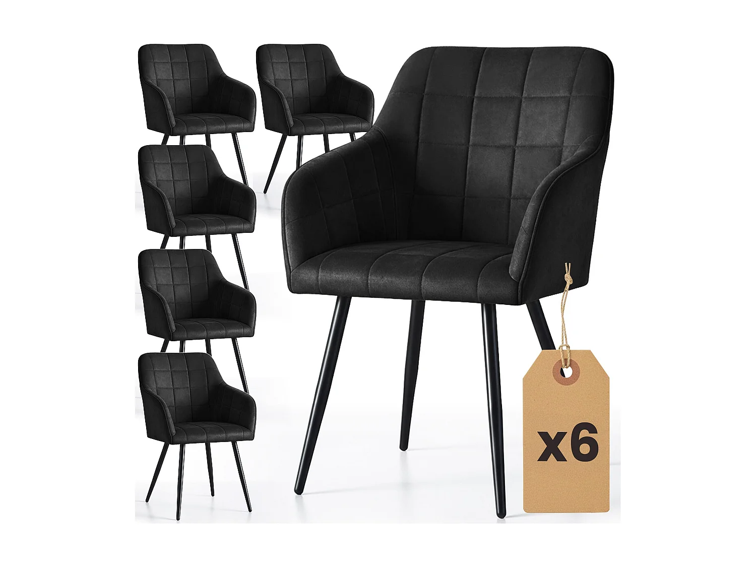 Juego de 6 sillas acolchadas LUXANO Negro patas negras