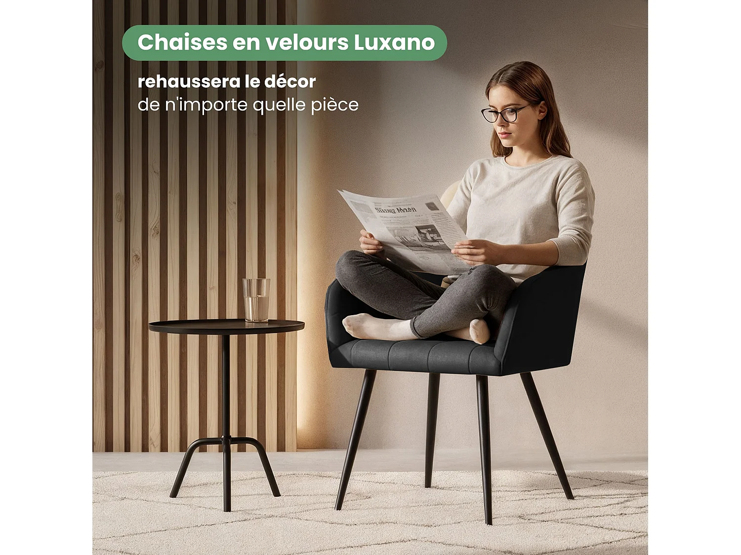 Juego de 6 sillas acolchadas LUXANO Negro patas negras