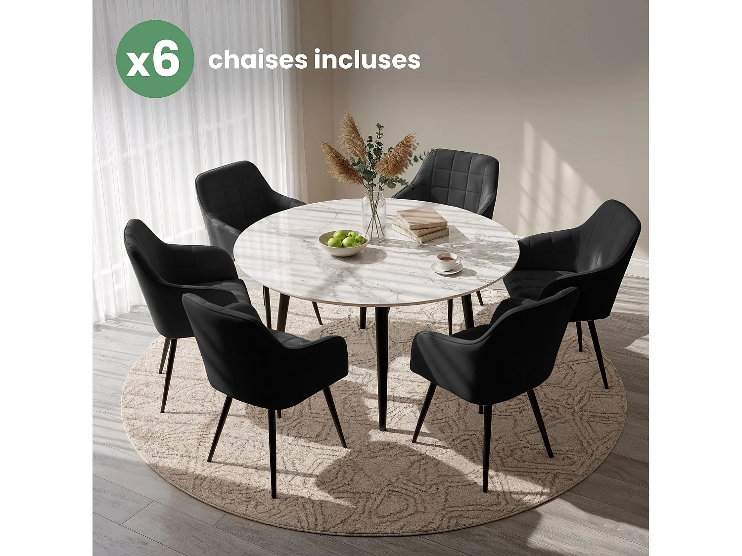 Juego de 6 sillas acolchadas LUXANO Negro patas negras