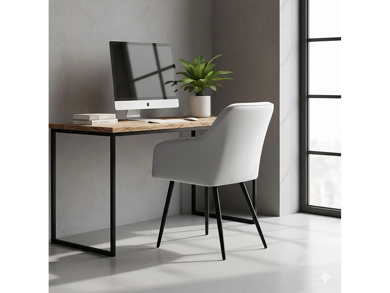 Juego de 6 sillas de terciopelo con costuras en rombos VELTO Gris patas negras