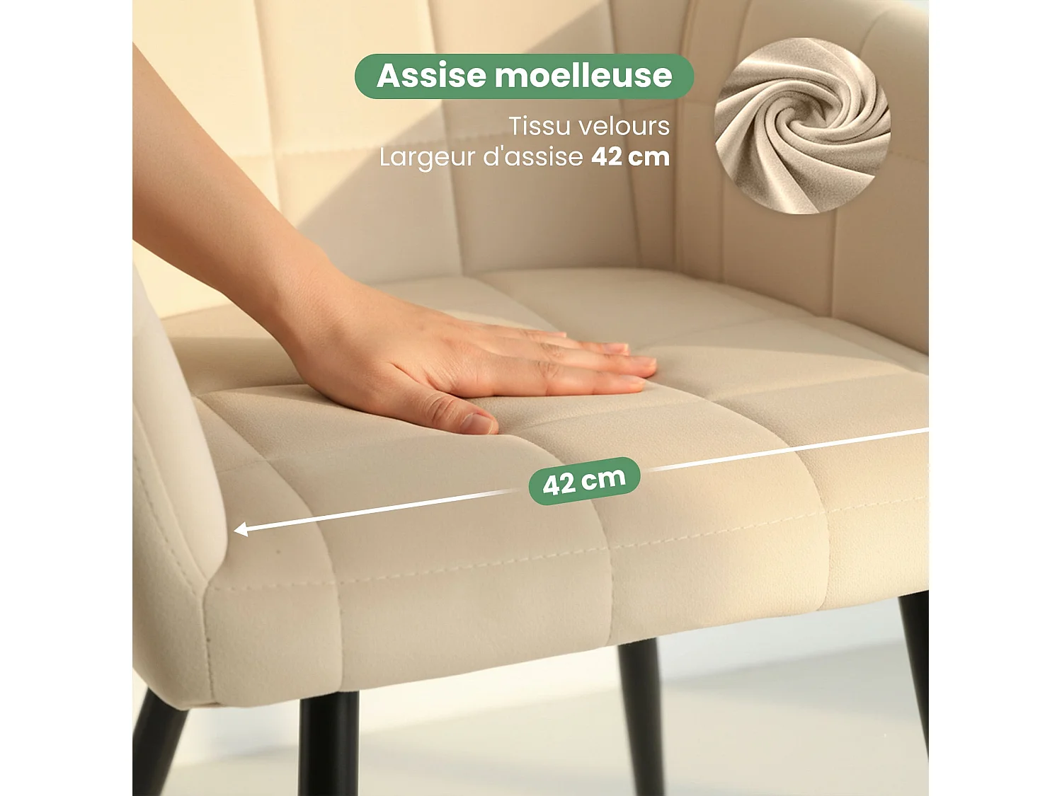 Set di 4 Sedie imbottite con cuciture quadrate LUXANO Beige gambe nere