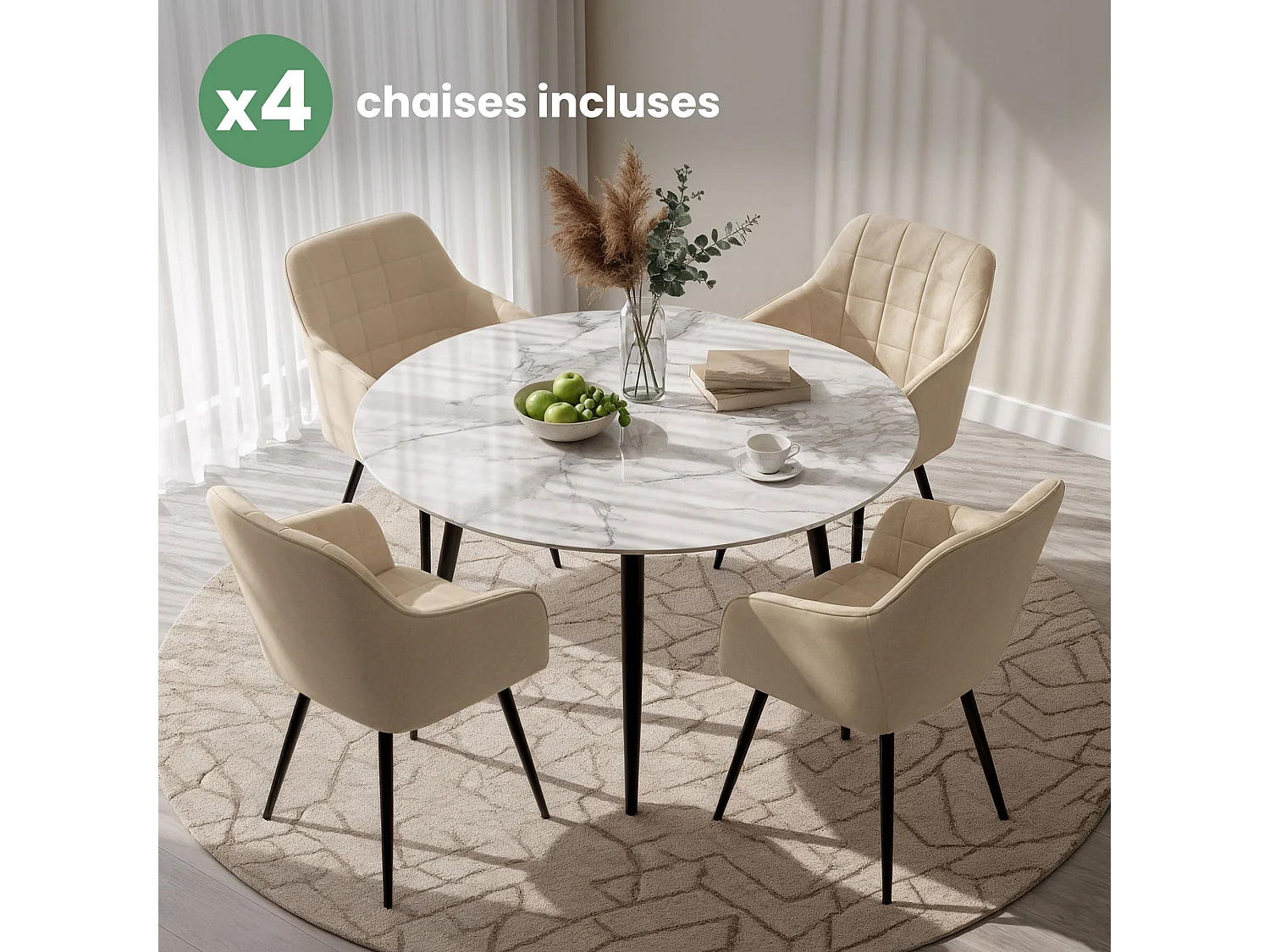 Set di 4 Sedie imbottite con cuciture quadrate LUXANO Beige gambe nere