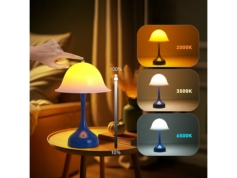 Nettlife draadloze LED-tafellamp - dimbare nachtlamp met aanraakbediening, 3 kleurtemperaturen, oplaadbaar via USB, modern design voor kantoor en woonkamer.