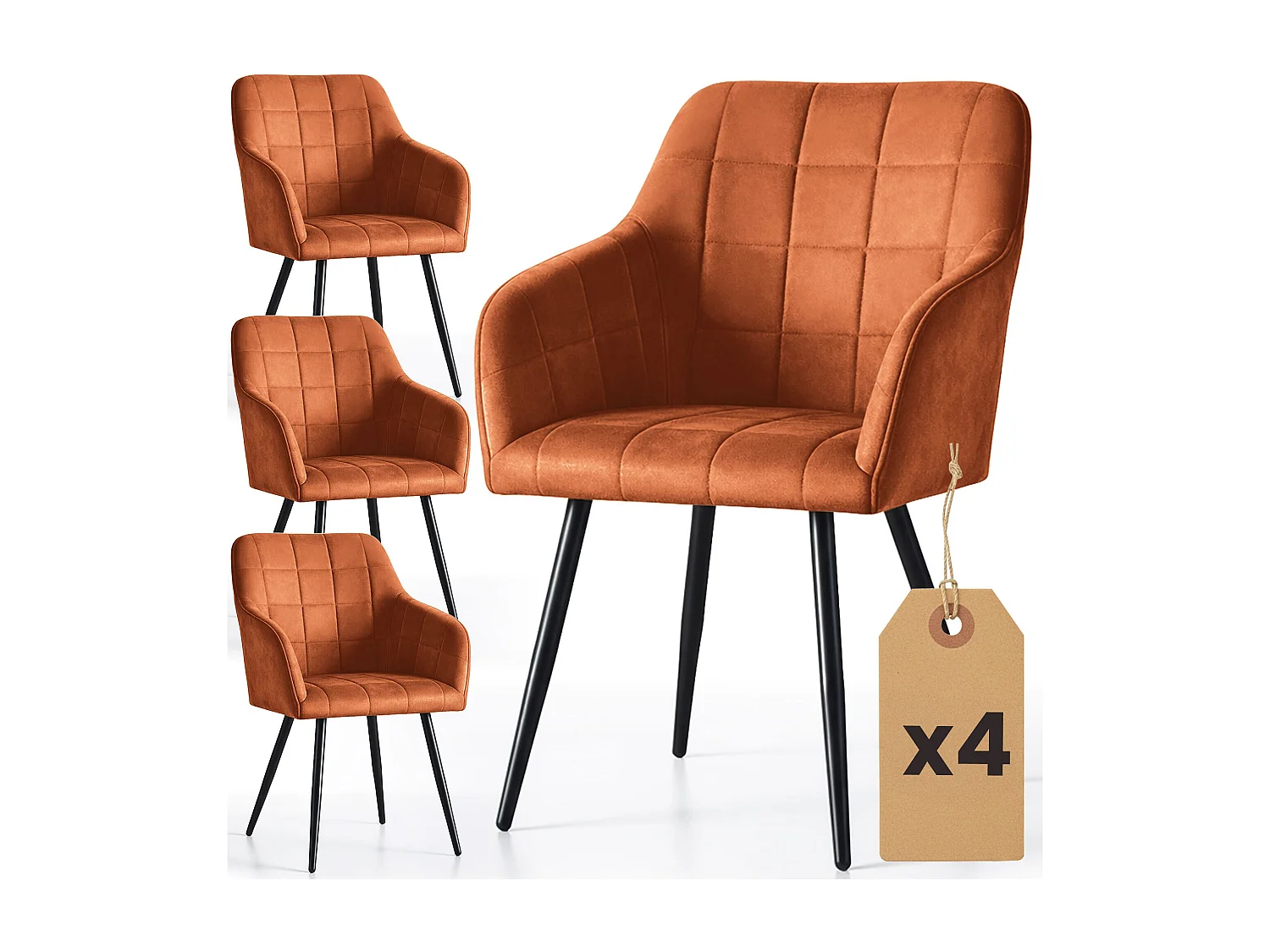 Set di 4 Sedie imbottite con cuciture quadrate LUXANO Rame gambe nere