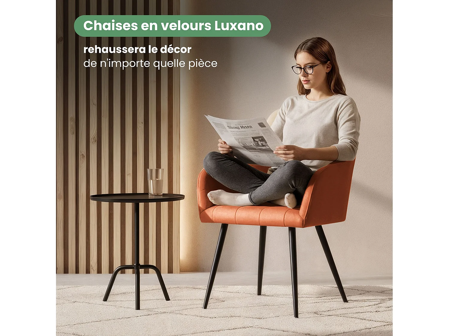 Set di 4 Sedie imbottite con cuciture quadrate LUXANO Rame gambe nere