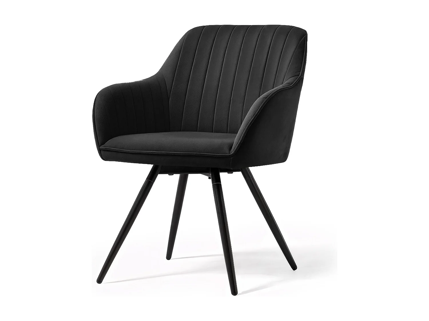 Lot de 4 Chaises pivotantes en velours à surpiqûres TURNO Noir pieds noirs